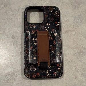 Floral Black and Brown iPhone 14 Pro Max case with card holder